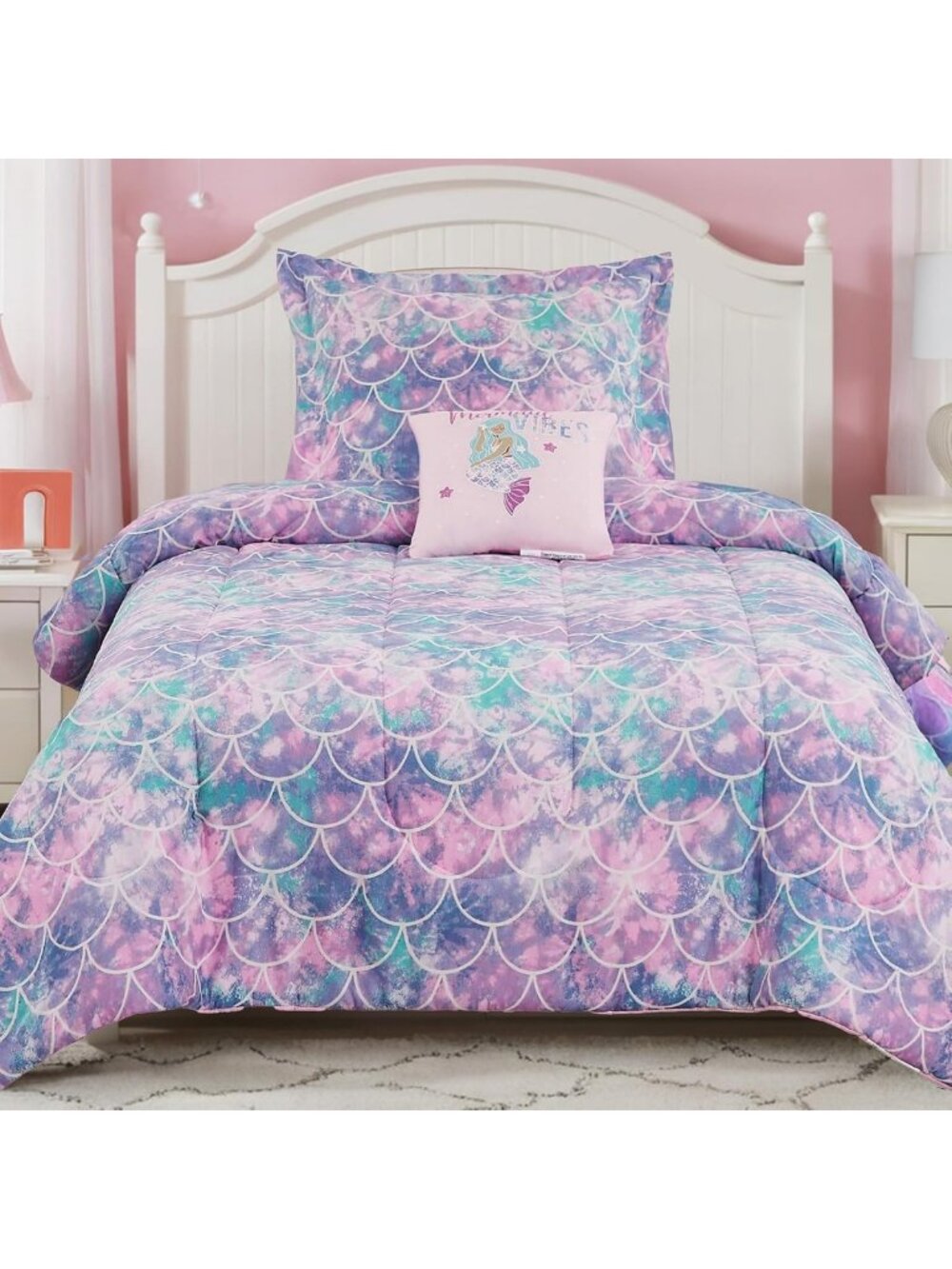 Mermaid Glow in the Dark Twin Comforter Set - 3 Piece Girls' Bedding Set